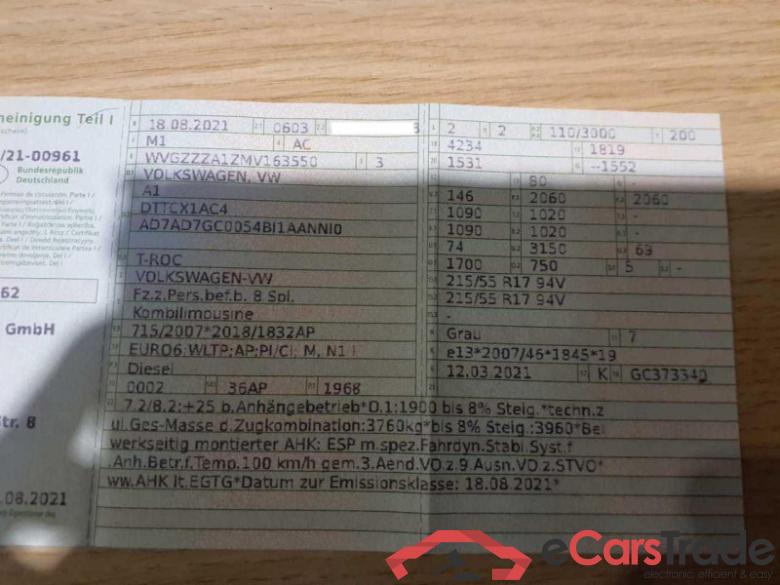 Volkswagen T-Roc (A11)(09.2017->2021) DE - SUV5 2.0 TDI EU6d, Active 4Motion (EURO 6d), 2021 - 2022 #2